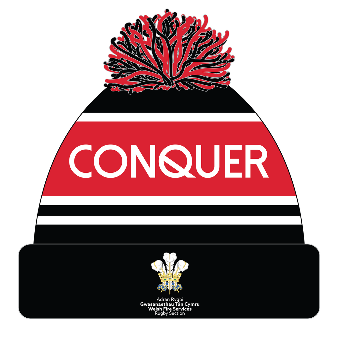 Welsh Fire Service Rugby Black Bobble Hat (Adults)