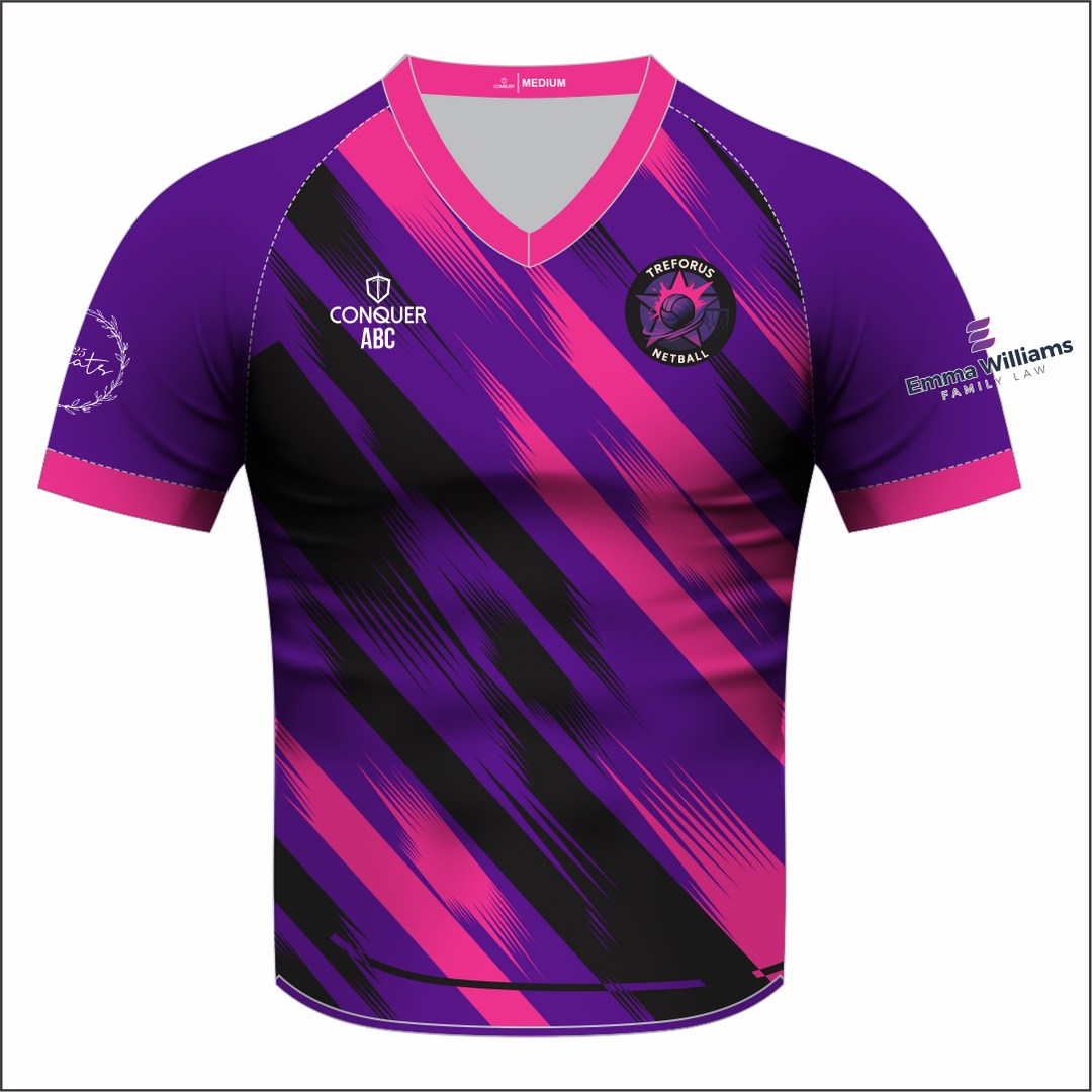 Treforus Netball Sublimated V-Neck T-Shirt