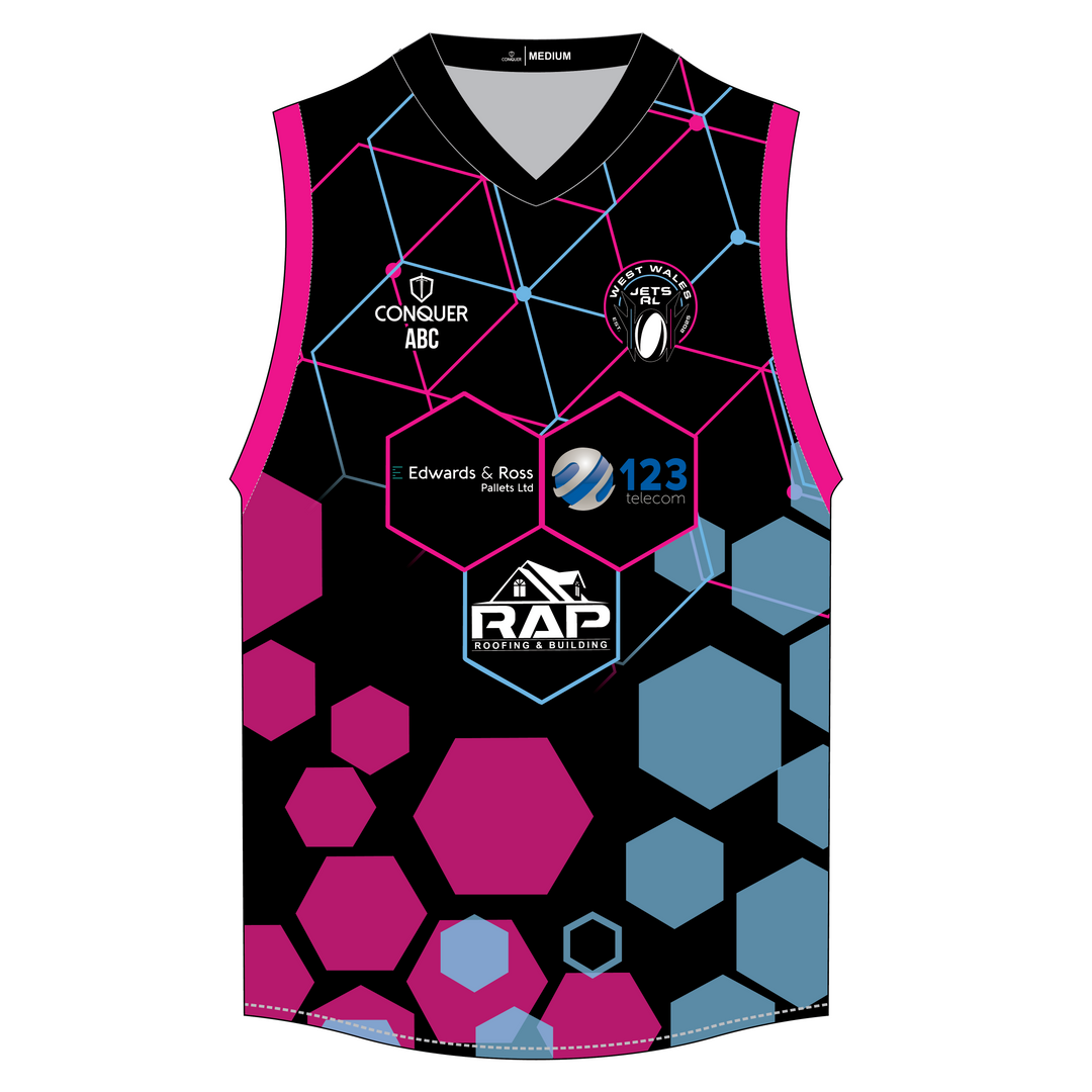 West Wales Jets Sublimated Aussie Vest - Black