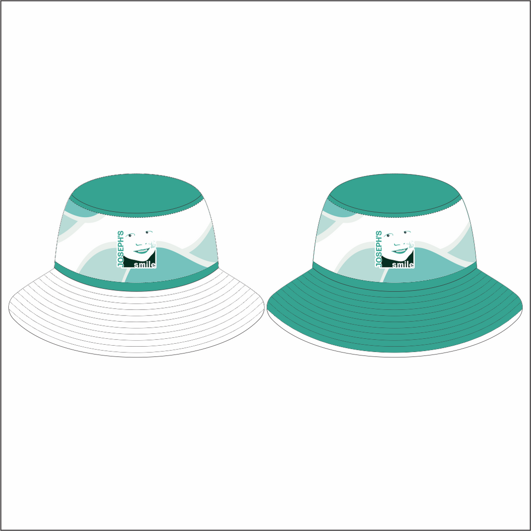 Joseph's Smile Reversible Bucket Hat ADULT - Light Teal & White
