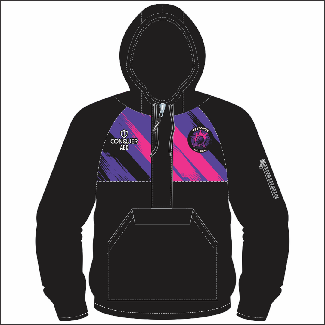 Treforus Netball 1/4 Zip Hooded Windbreaker