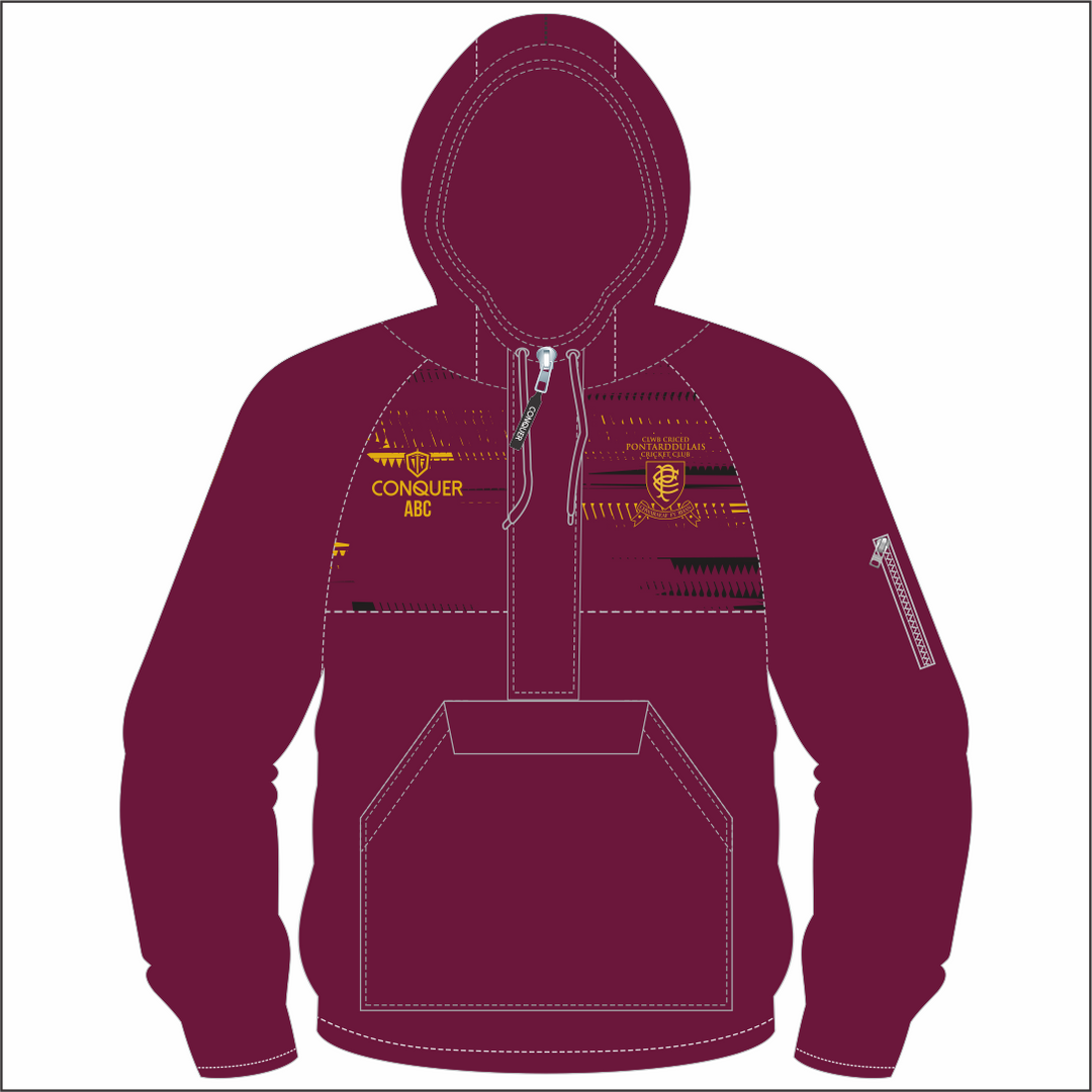 Pontarddulais Cricket Sublimated 1/4 Zip Hooded Windbreaker
