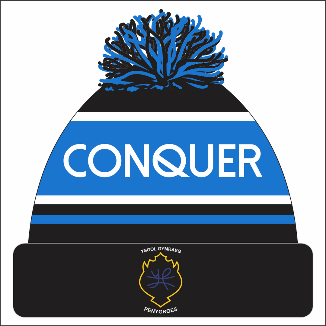 Ysgol Penygroes Bobble Hat ADULT - Black & Blue