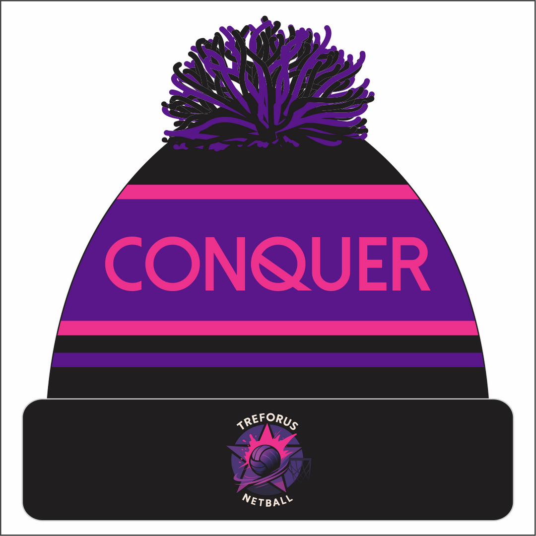 Treforus Netball Bobble Hat KIDS - Black & Purple