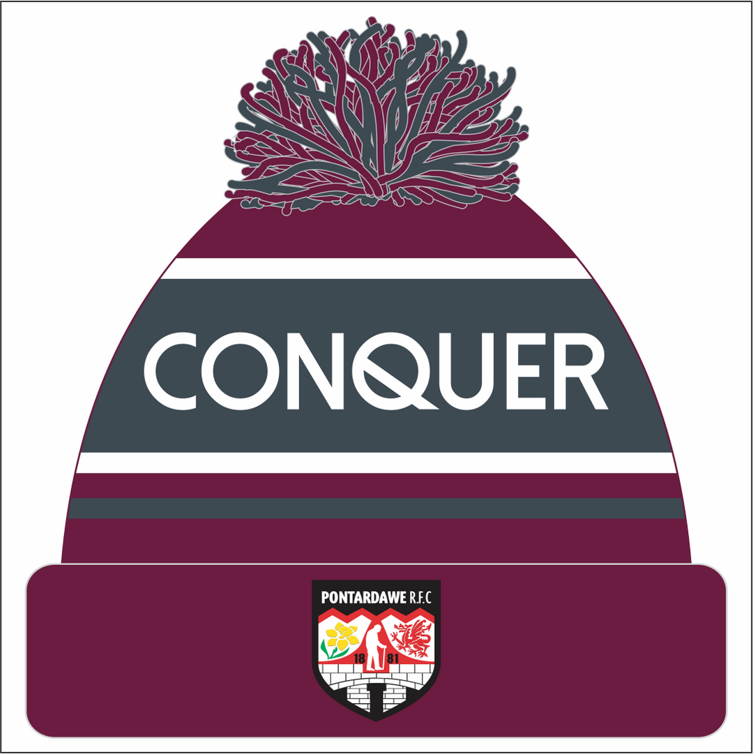 Pontardawe OLD BOYS Bobble Hat ADULT - Maroon & Grey