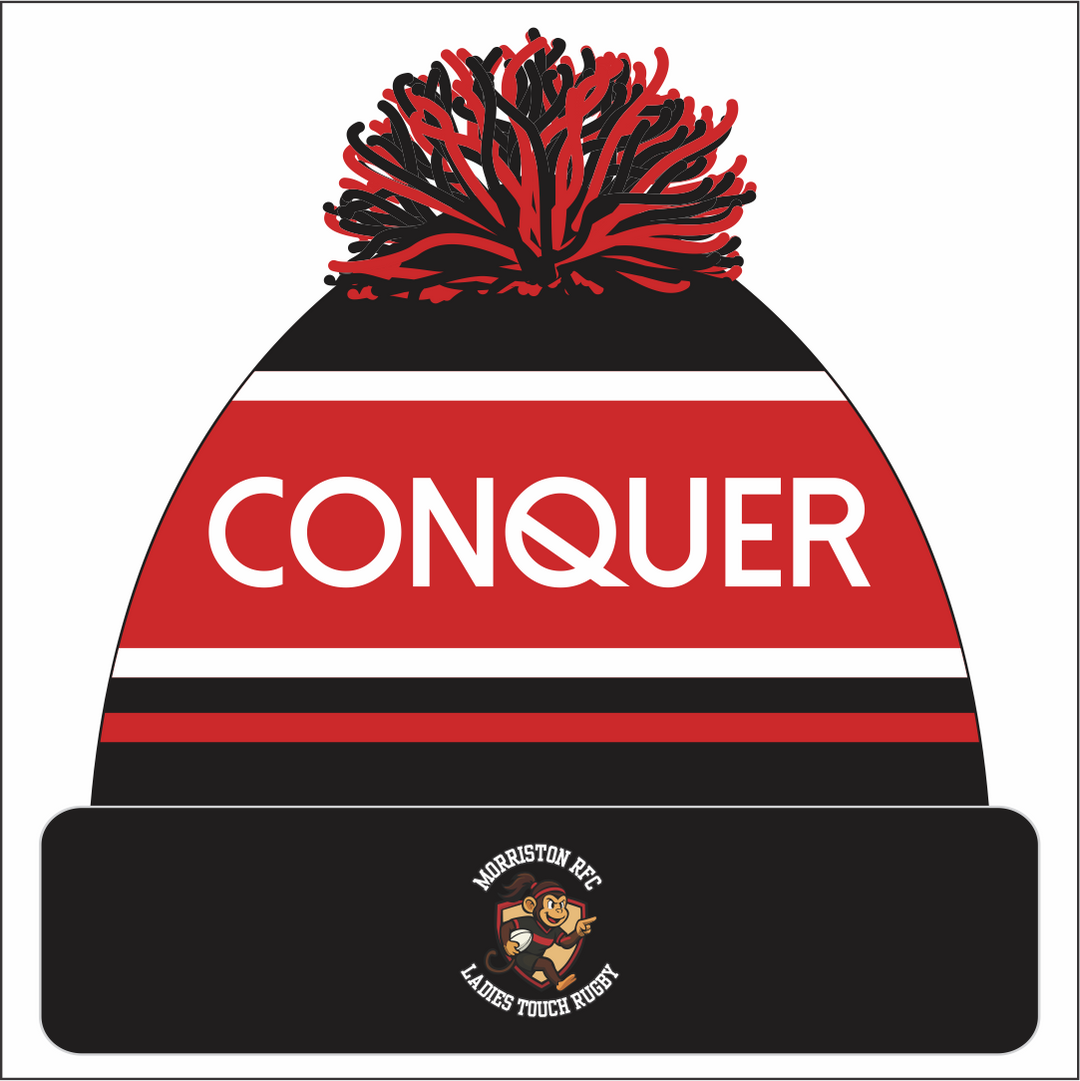 Morriston Ladies Touch Bobble Hat ADULT - Black & Red