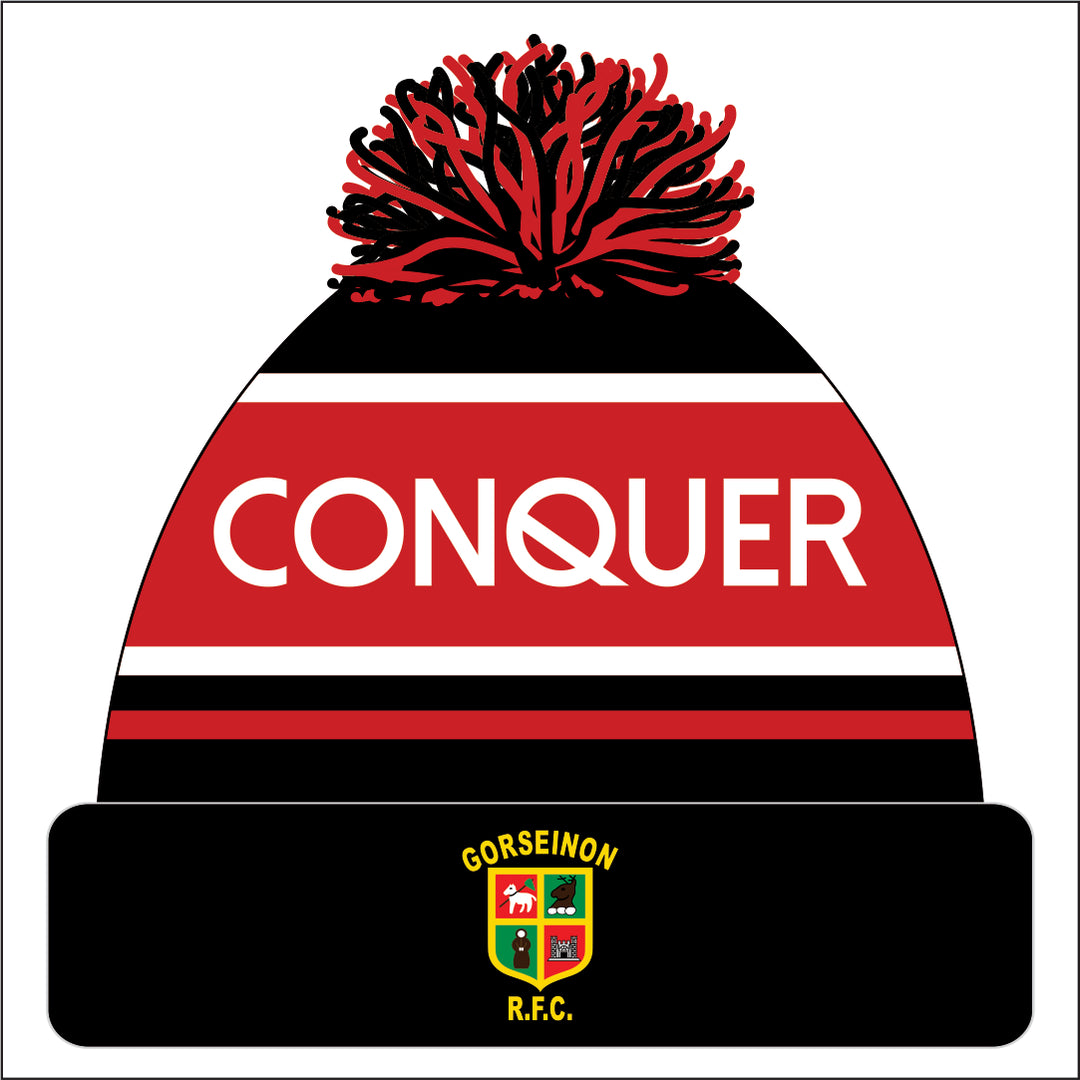 Gorseinon RFC Bobble Hat KIDS - Black & Red