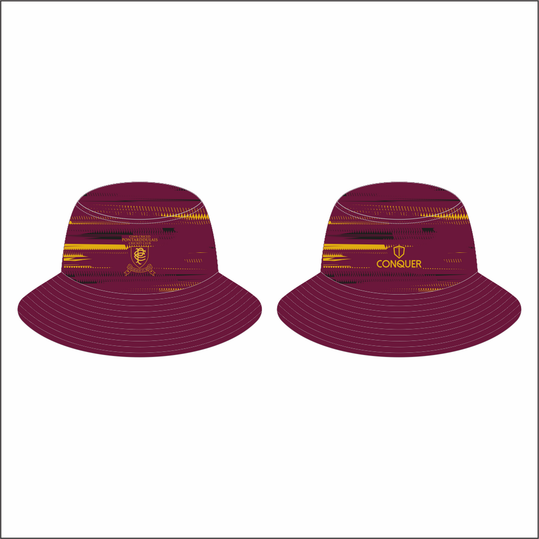 Pontarddulais Cricket Reversible Bucket Hat ADULT Sizes - Maroon & Yellow