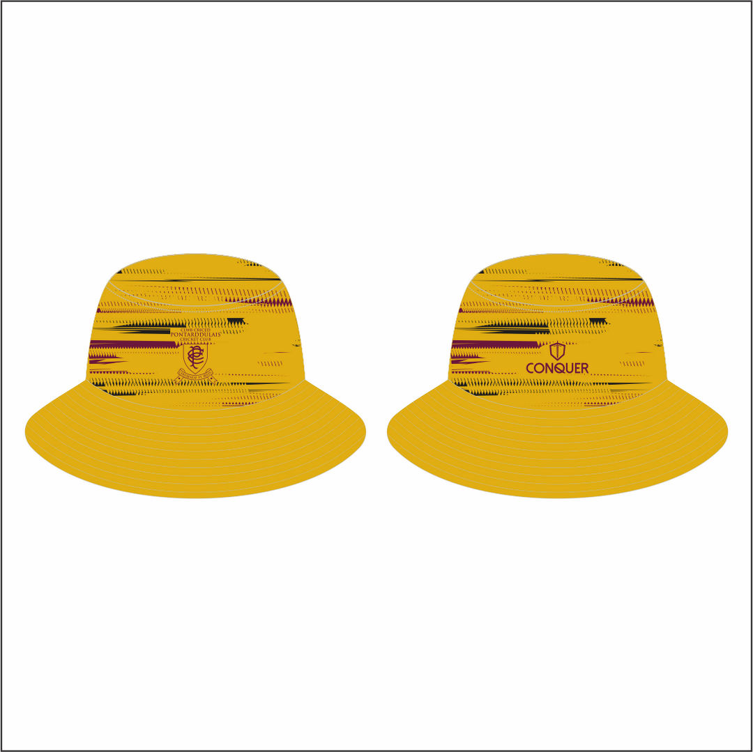 Pontarddulais Cricket Reversible Bucket Hat ADULT Sizes - Maroon & Yellow