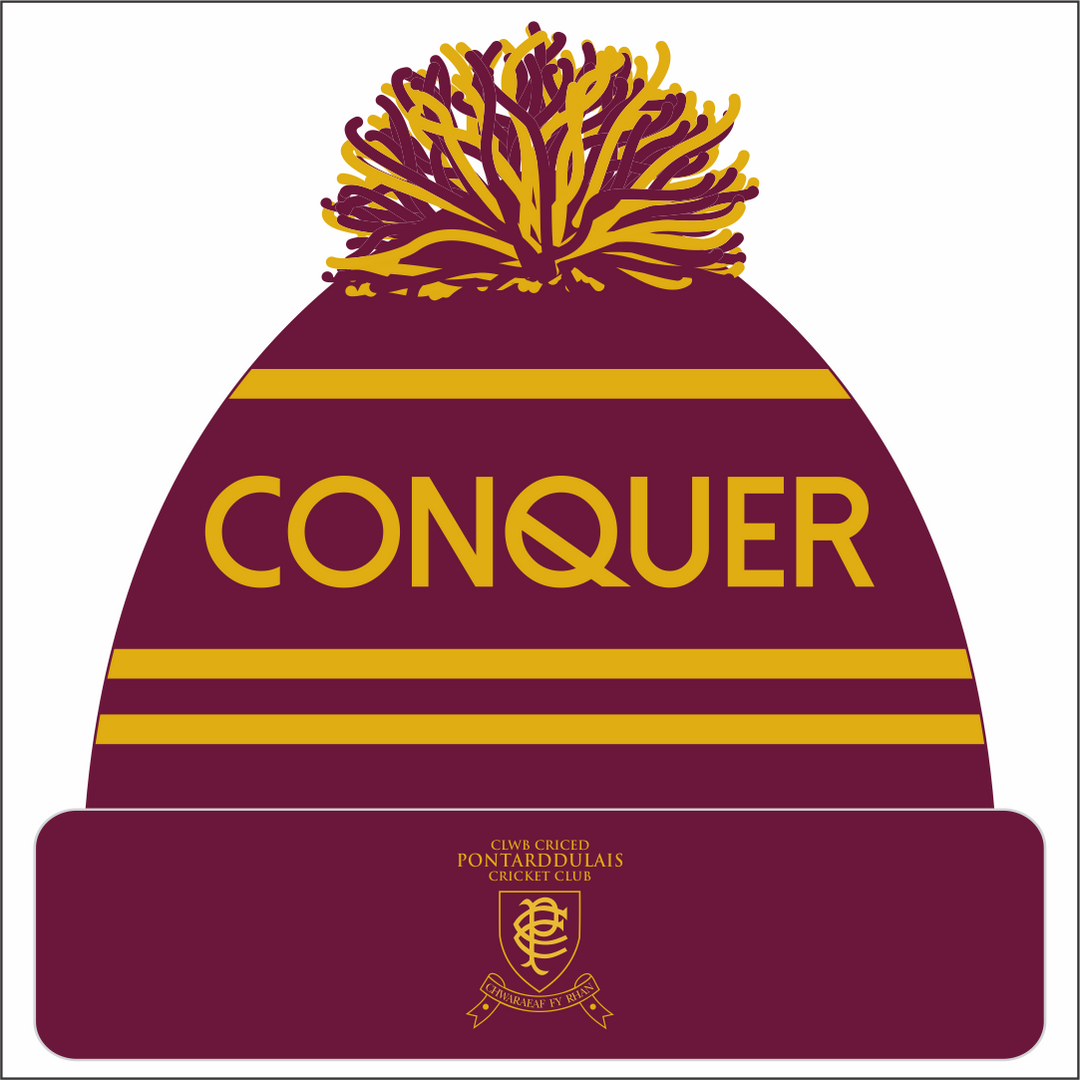 Pontarddulais Cricket Bobble Hat ADULT - Maroon & Yellow