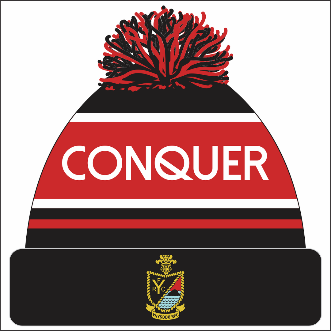 Ynysddu RFC Bobble Hat KIDS - Black & Red