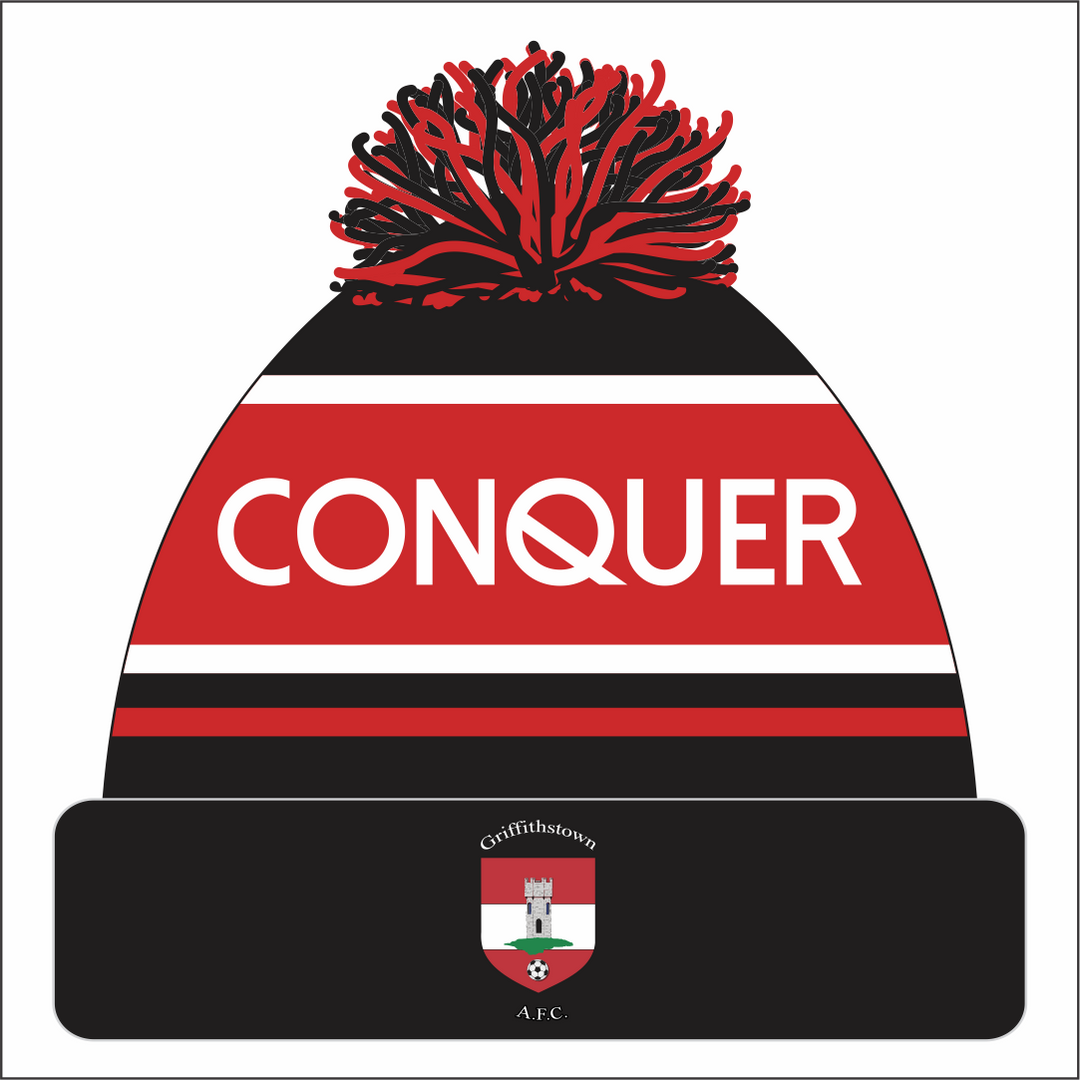 Griffithstown FC Bobble Hat KIDS - Black & Red