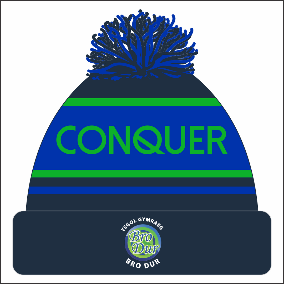 Ysgol Bro Dur Bobble Hat ADULT - Black & Blue