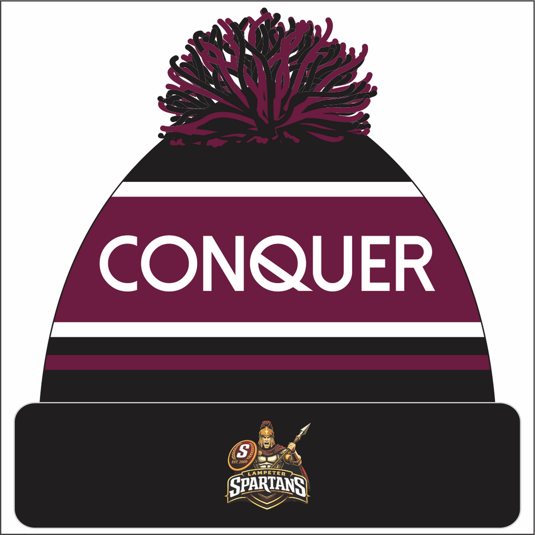 Lampeter Spartans Bobble Hat ADULT - Black & Maroon