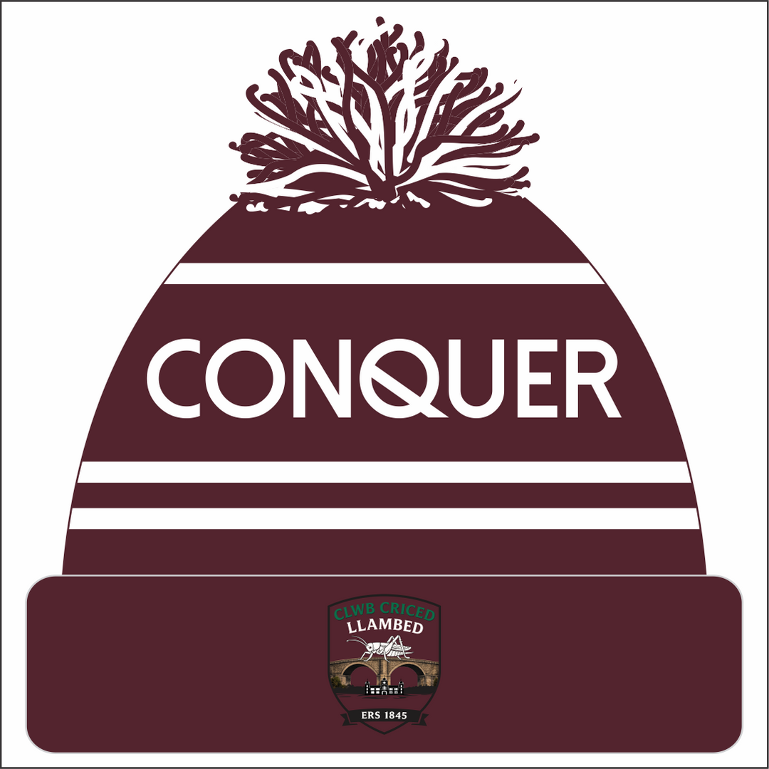 Clwb Criced Llambed Bobble Hat ADULT - Maroon & White