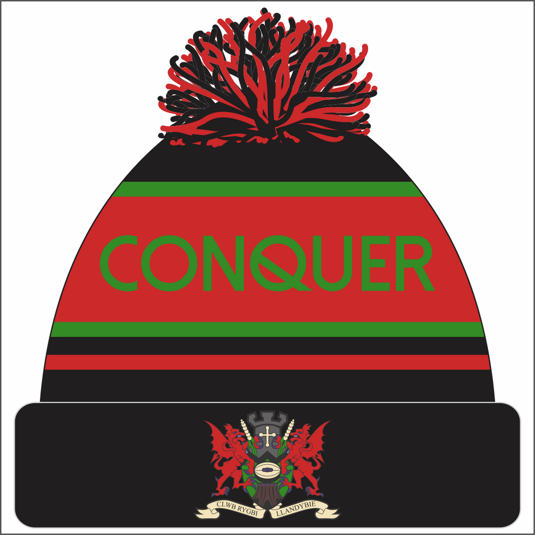 Llandybie Bobble Hat ADULT - Black & Red