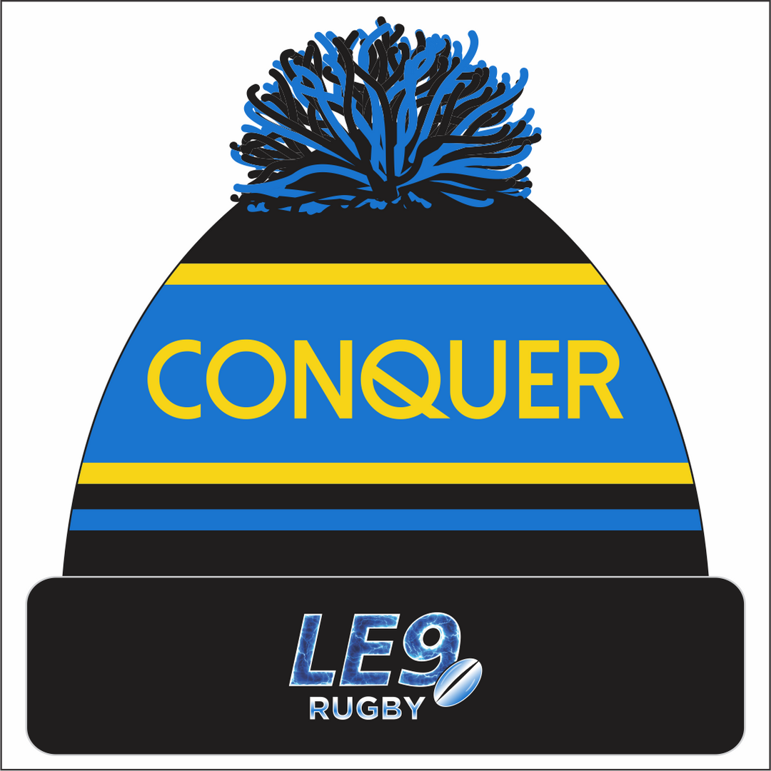 LE9 Rugby Bobble Hat KIDS - Black & Blue