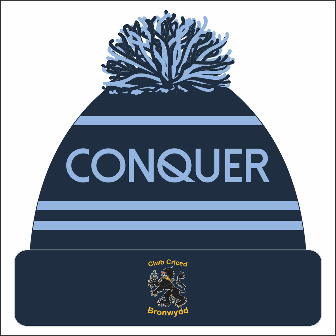 Clwb Criced Bronwydd Bobble Hat ADULT - Navy & Blue
