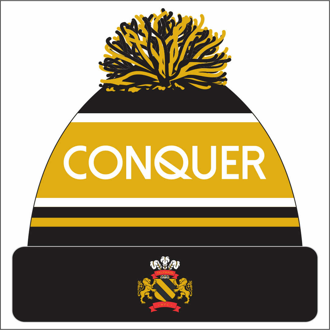 Talywain RFC Bobble Hat KIDS - Black & Yellow