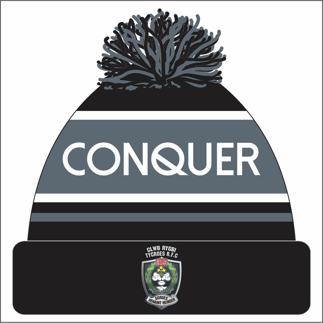 Tycroes LADIES RFC Bobble Hat ADULT - Black & Red