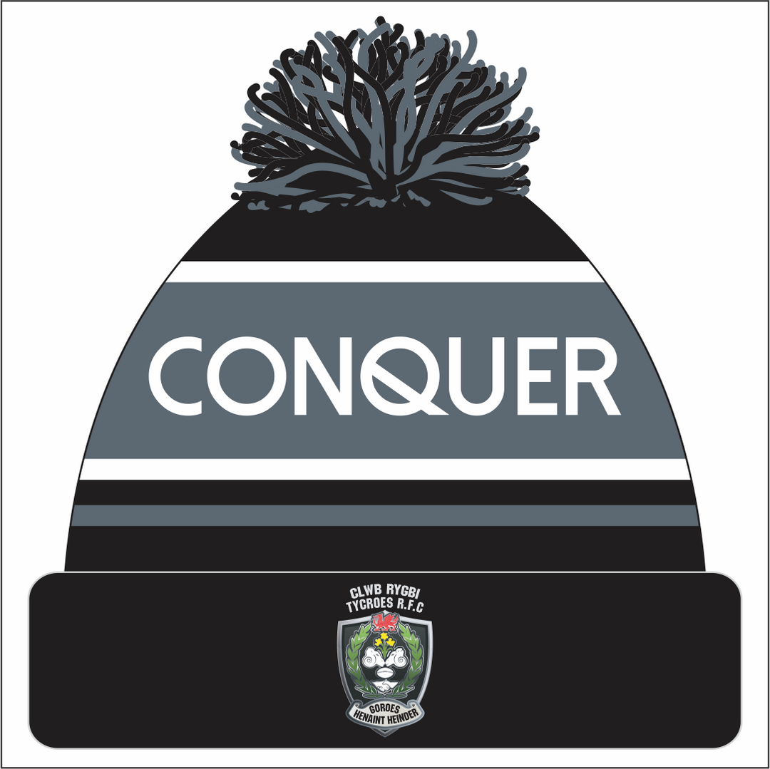 Tycroes RFC Bobble Hat ADULT - Black & Grey