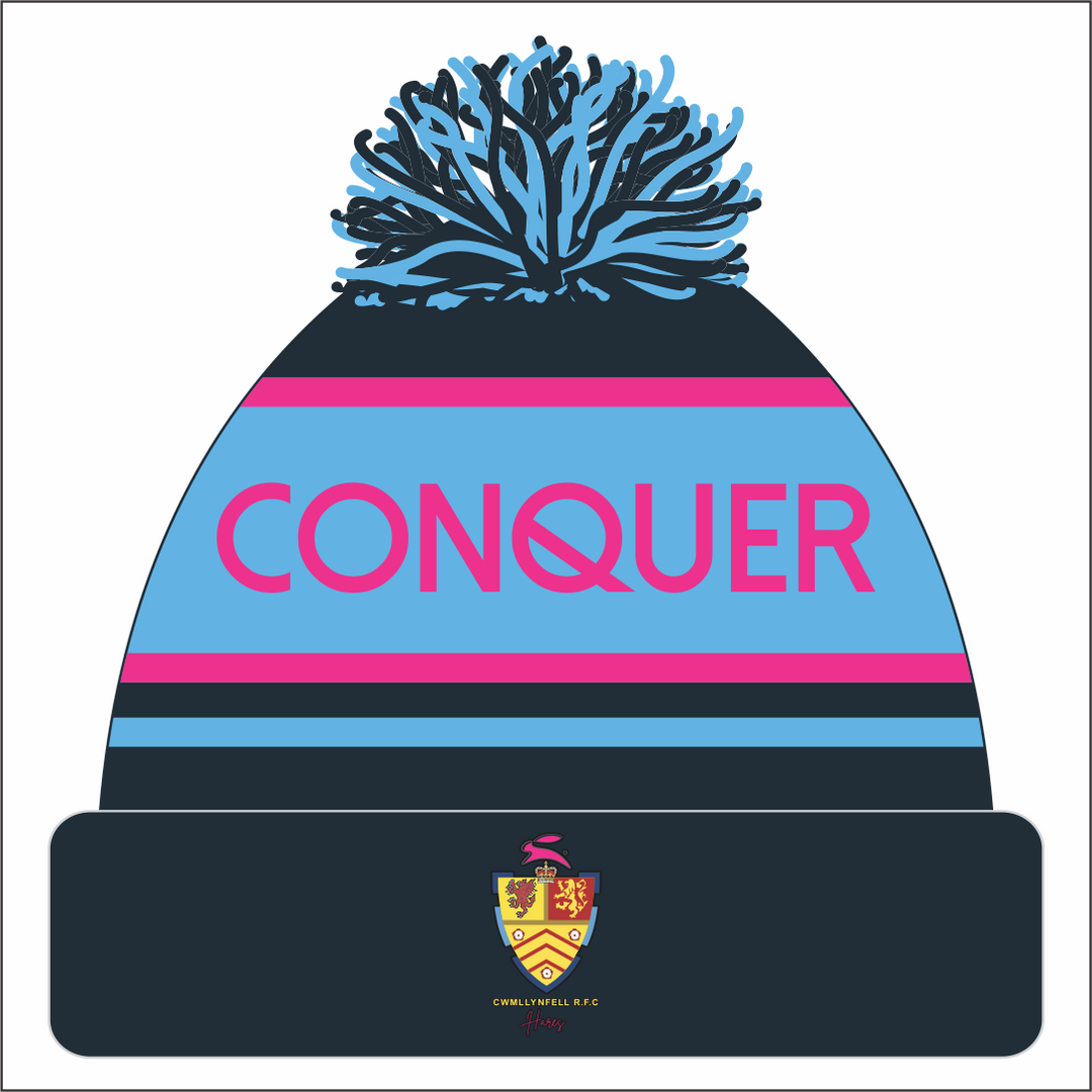 Cwmllynfell RFC Touch LADIES Bobble Hat KIDS - Navy & Pink