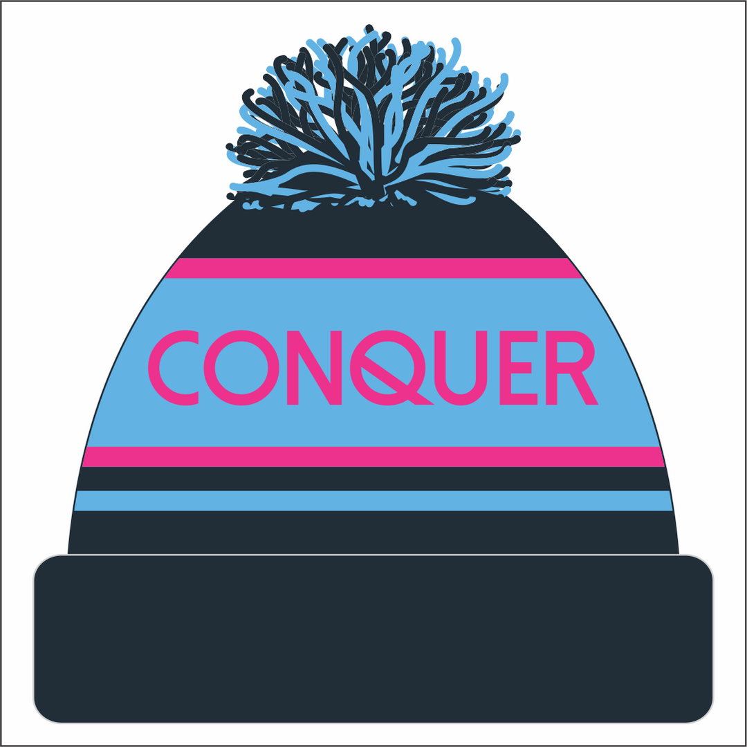 Cwmllynfell RFC Touch LADIES Bobble Hat KIDS - Navy & Pink