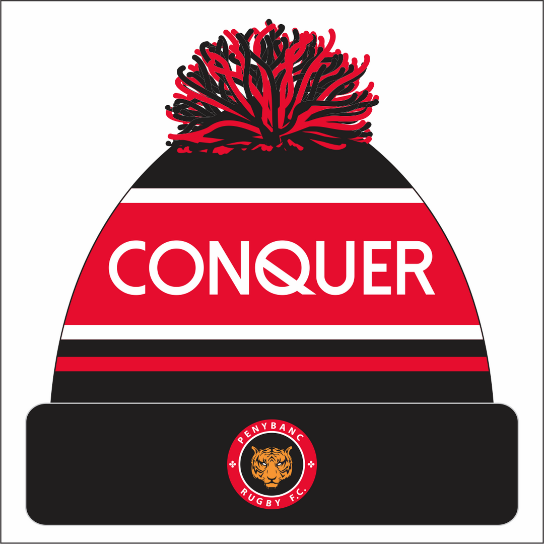 Penybanc RFC Bobble Hat ADULT - Black & Red