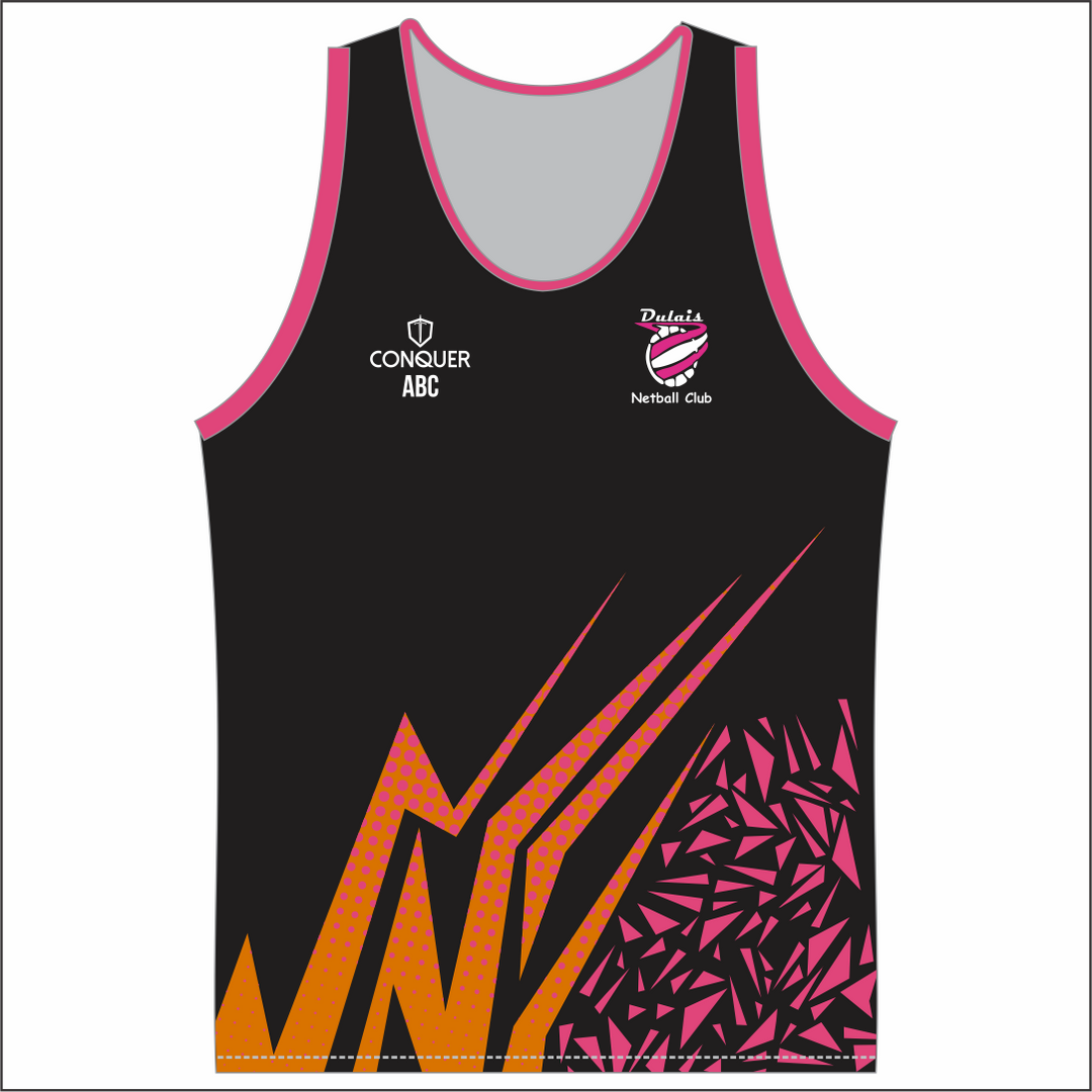 Dulais Netball Sublimated Singlet Vest (Black)