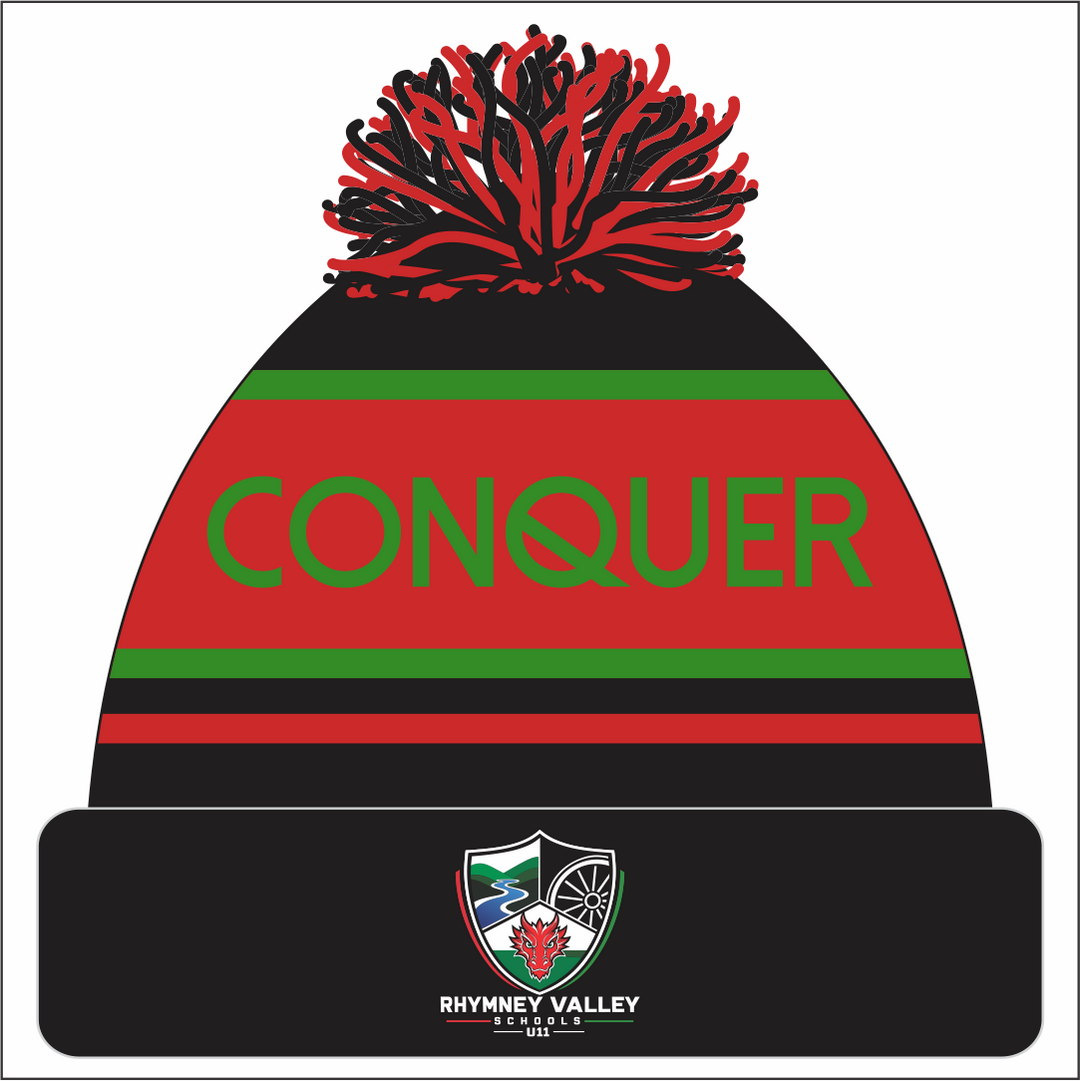 Rhymney Valley DISTRICT Bobble Hat KIDS - Black & Red