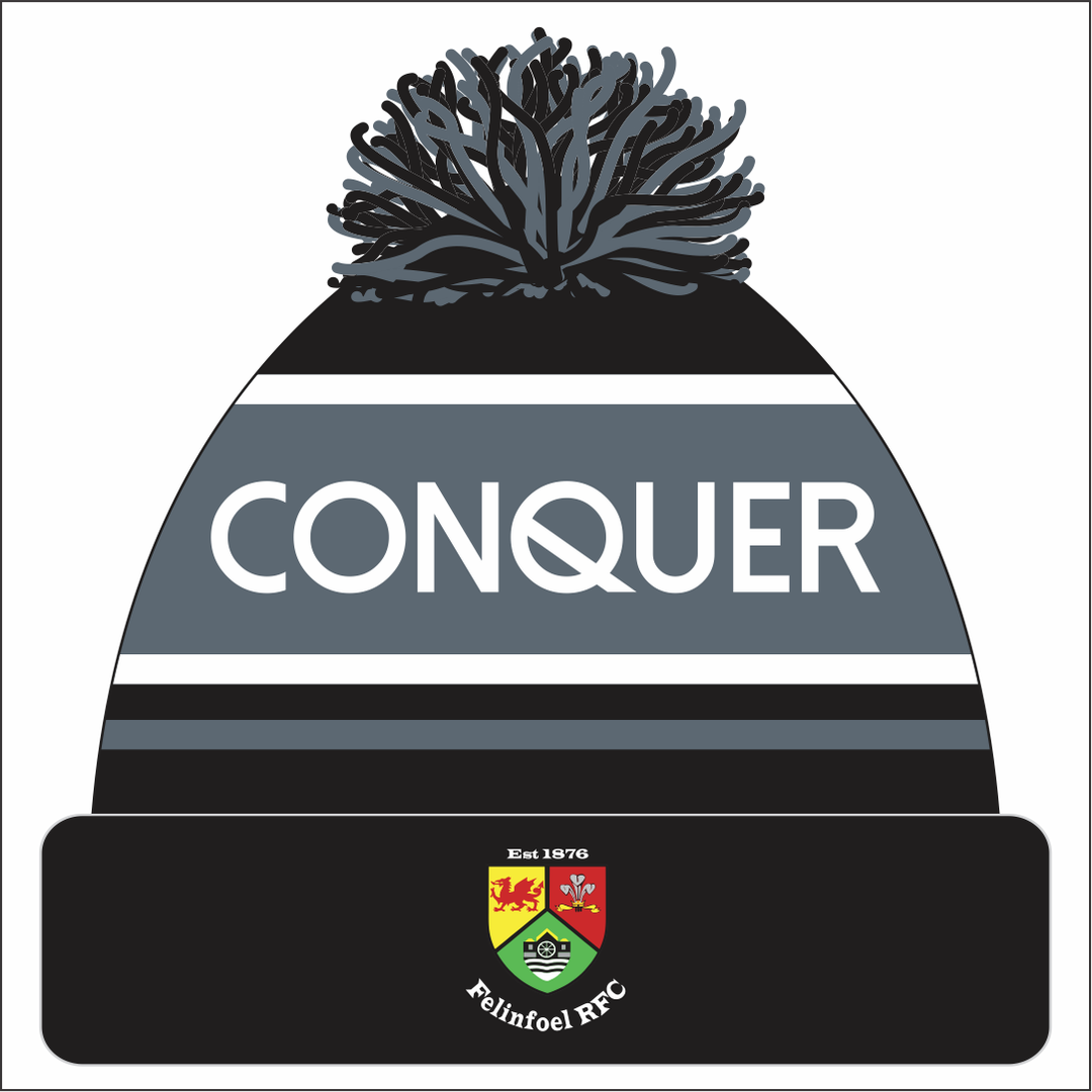 Felinfoel RFC Bobble Hat KIDS - Black & Grey