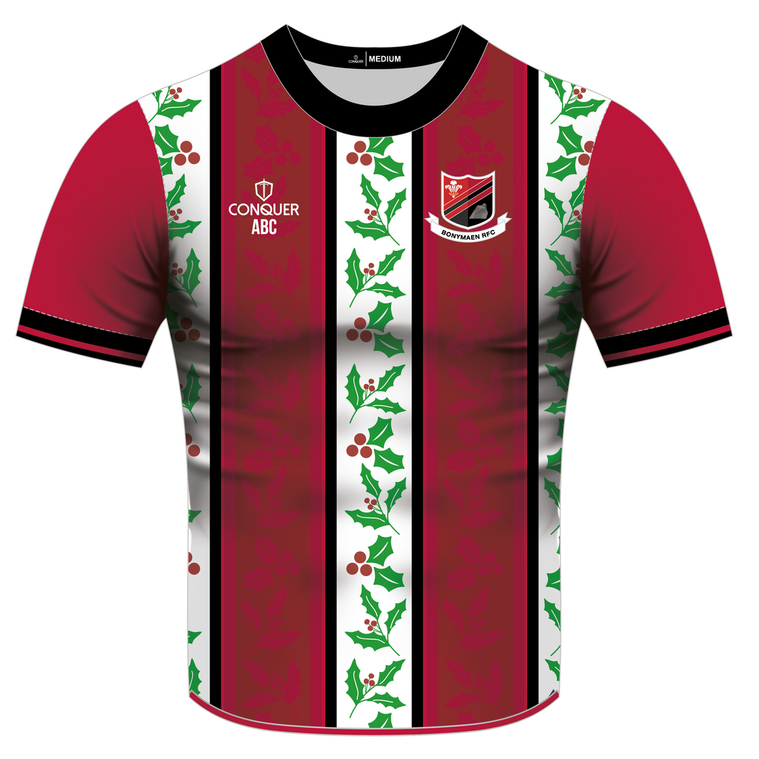 Bonymaen RFC Sublimated Christmas T-Shirt - Red