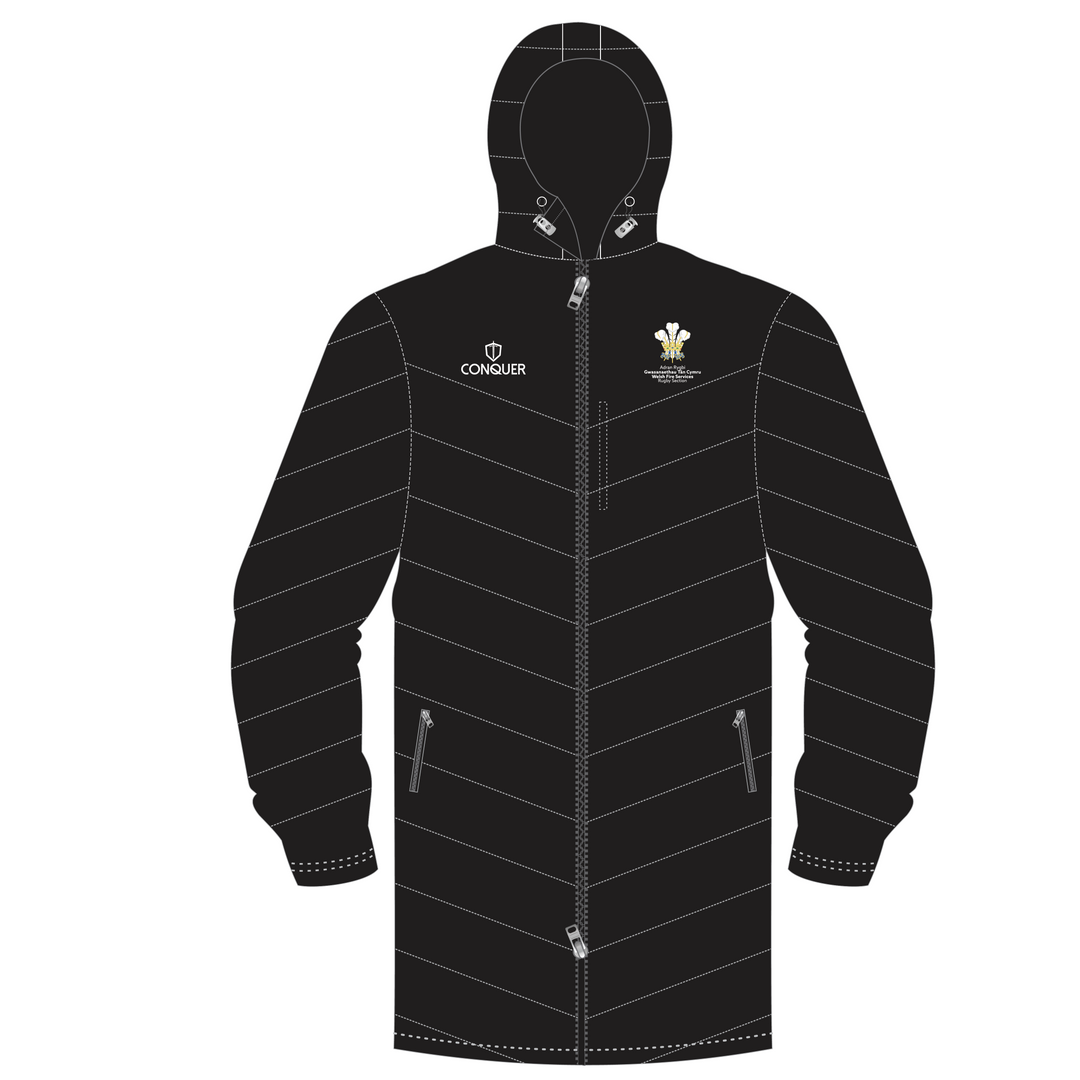 Welsh Fire Service Rugby Black Long Puffy Jacket