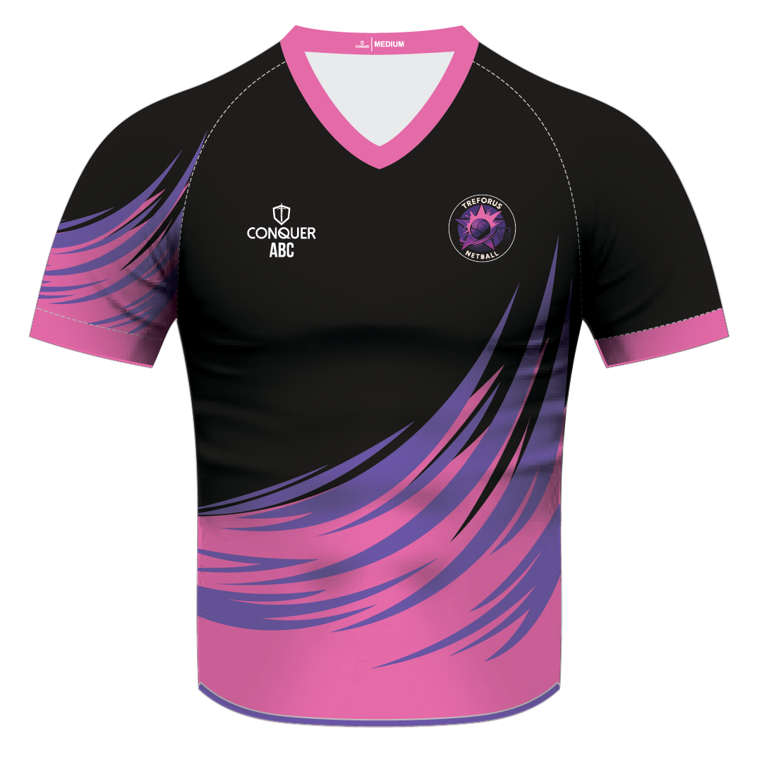 Treforus Netball V Neck Sublimated T-Shirt - TOUR