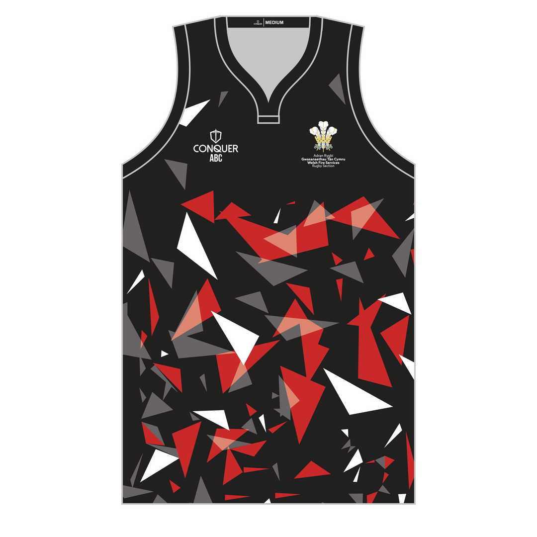 Welsh Fire Service Rugby Black Sublimated Basketball Vest
