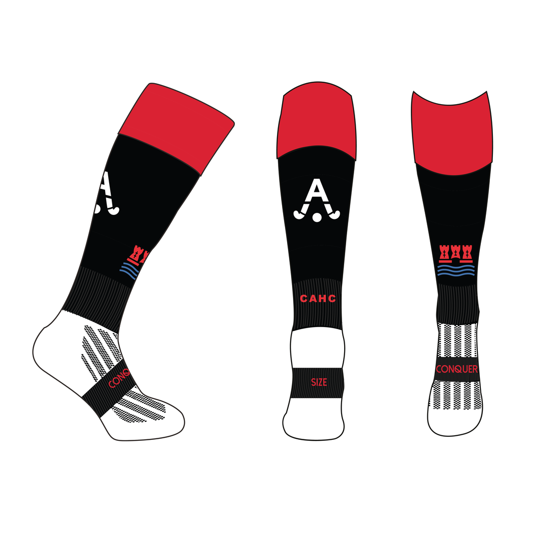 Carmarthen Athletic Hockey Club Badge PLAYING Socks KIDS - Black & Red