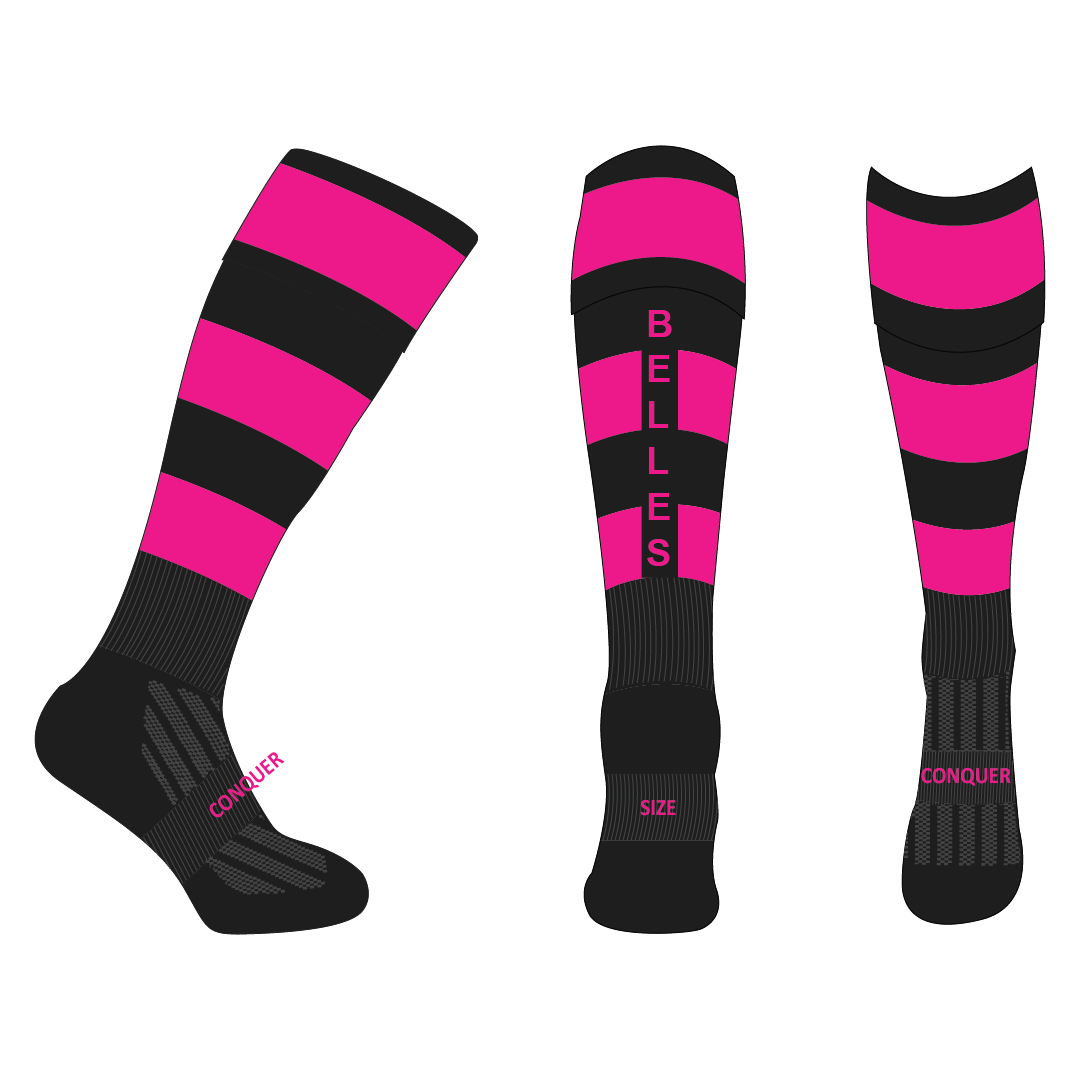 Bony Belles RUGBY Socks ADULT - Black & Pink