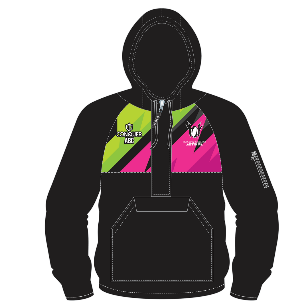 South Wales Jets Black 1/4 Zip Hooded Windbreaker