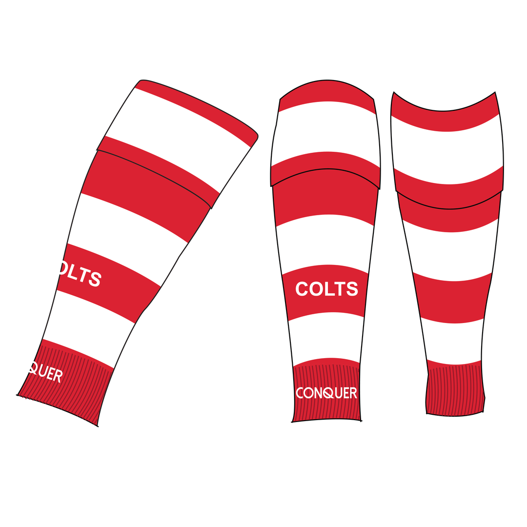 Tumble Colts FC FOOTLESS Socks ADULT - Red & White