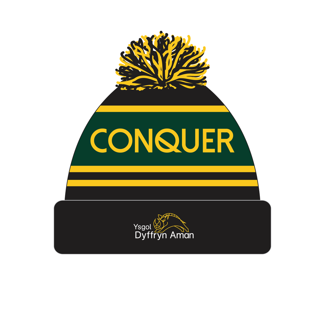 Ysgol Dyffryn Aman Bobble Hat ADULT STAFF - Black & Yellow